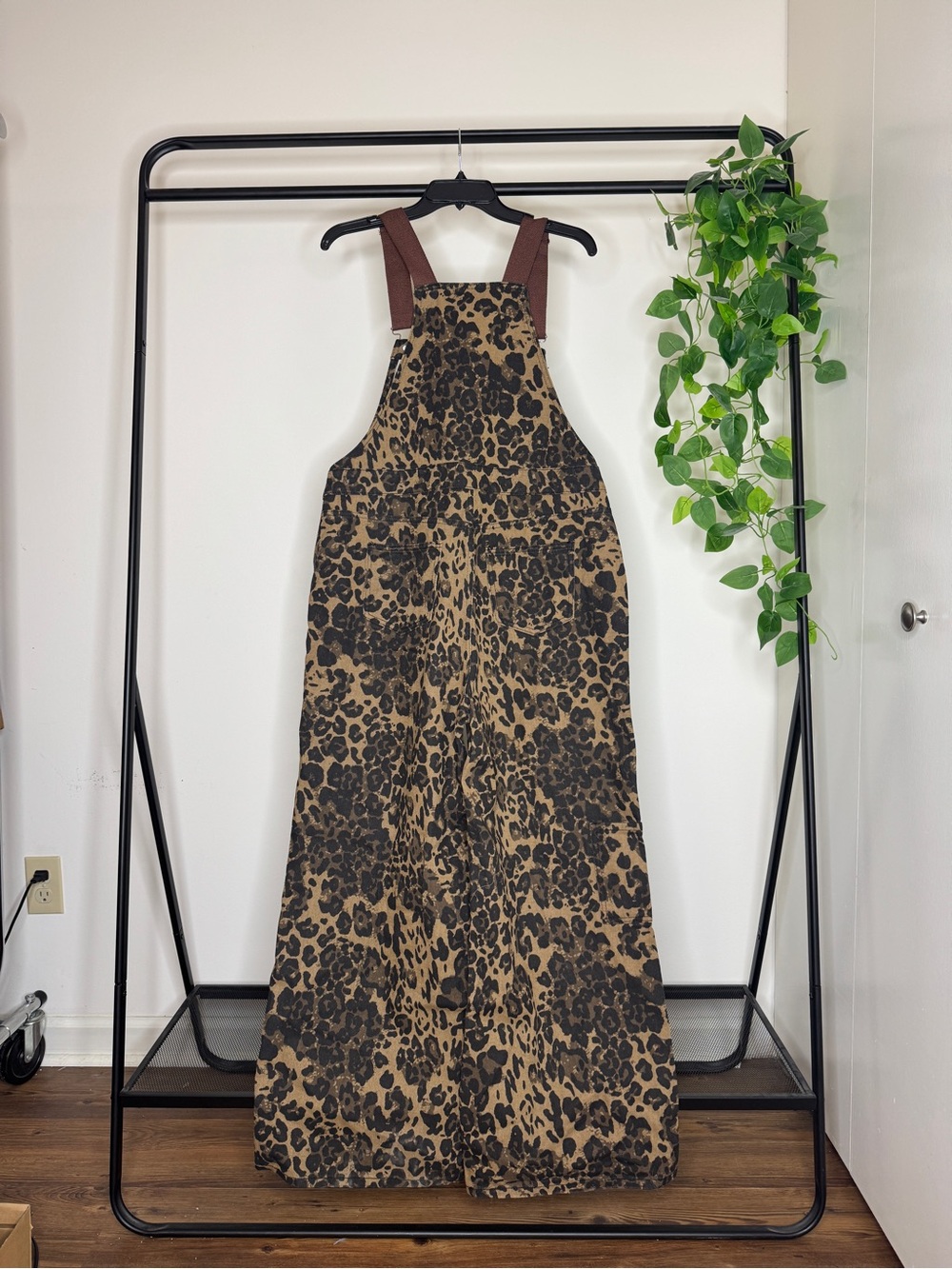 Cider Denim Leopard Wide Leg Oversized Overalls Jumpsuit size L Large Viral - Picture 3 of 12